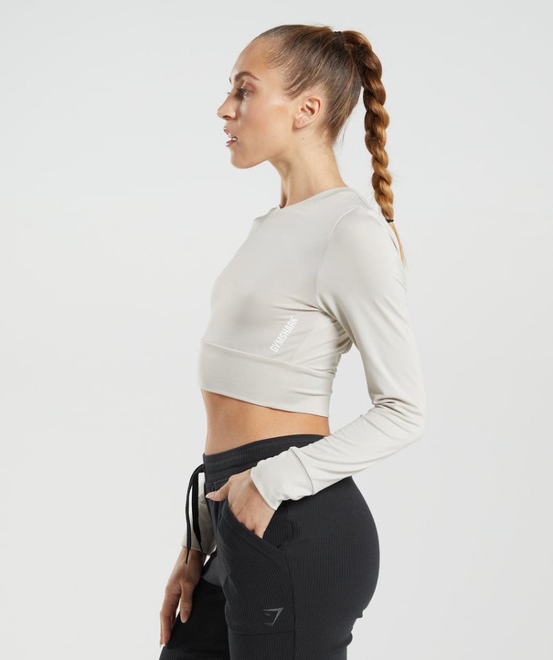 Women's Gymshark Pause Open Back Long Sleeve Cropped Tops Light Grey | CA 7685ND